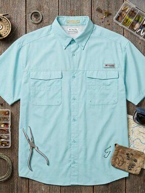 Columbia PFG Shirt Men 2XL Teal Omni-Shield Blood N Guts Vented Back Fishing